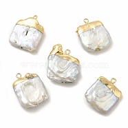 Baroque Natural Keshi Pearl Pendants, Square Charms, with Brass Loops, Light Gold, 23~25x18~23x7~8mm, Hole: 1.8mm(PEAR-P004-27KCG)