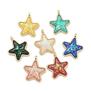 Translucent Resin Pendants, Rack Plating Brass Star Charms with Gold Foil, Real 18K Gold Plated, Long-Lasting Plated, Cadmium Free & Lead Free, Mixed Color, 17x14x5.5mm, Hole: 1.5mm(KK-M291-24)