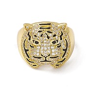 Clear Cubic Zirconia Tiger Open Cuff Ring, Rack Plating Brass Wide Ring for Women, Cadmium Free & Nickel Free & Lead Free, Real 18K Gold Plated, US Size 6 3/4(17.1mm)(RJEW-M144-12G)