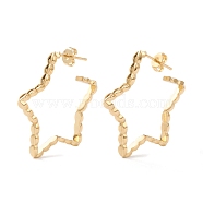 Brass Half Hoop Earrings, Stud Earrings, with Ear Nuts, Star, Real 18K Gold Plated, 32x32x2.5mm, Pin: 0.8mm(EJEW-J101-12G)