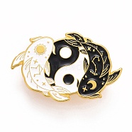 Double Fish and Great Harmony Enamel Pin, Animal Alloy Badge for Backpack Clothes, Golden, Black, 24.5x36.5x1.7mm, Pin: 1.2mm(JEWB-M023-02)