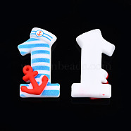 Opaque Resin Cabochons, Nautical Theme, Number One with Anchor, Light Sky Blue, 31x17x6mm(CRES-N021-146)