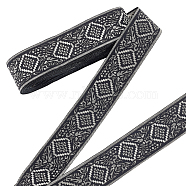 Ethnic Style Embroidery Polyester Ribbons, Jacquard Ribbon, Garment Accessories, Black, Flat, Rhombus Pattern, 1-5/8 inch(40mm)(OCOR-WH0060-41A)