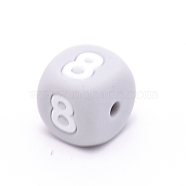 Silicone Beads, for Bracelet or Necklace Making, Arabic Numerals Style, Gray Cube, Num.8, 10x10x10mm, Hole: 2mm(SIL-TAC001-02D-8)