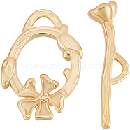 10Pcs Eco-friendly Brass Toggle Clasps, Cadmium Free & Lead Free, Long-Lasting Plated, Ring with Flower, Real 24K Gold Plated, Ring: 17x12x2.5mm, Bar: 5x18x4mm, Hole: 3x1mm(KK-BBC0016-03)