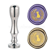 DIY Scrapbook, Brass Wax Seal Stamp Flat Round Head and Handle, Silver Color Plated, Cat Pattern, 25mm(AJEW-WH0147-002)