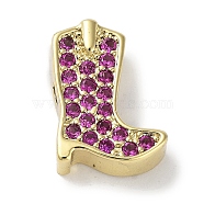 Rack Plating Brass Micro Pave Purple Cubic Zirconia Beads, Lead Free & Cadmium Free, Long-Lasting Plated, Shoe, Real 18K Gold Plated, 13.5x10.5x4.5mm, Hole: 1.8mm(KK-R163-11G)