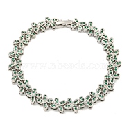 Rack Plating Brass Pave Cubic Zirconia Butterfly Link Bracelets for Women, Long-Lasting Plated, Platinum, Green, 7-3/8 inch(18.6cm)(BJEW-B110-05P-04)