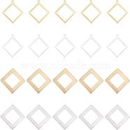 SUPERFINDINGS 40Pcs 4 Style  Rack Plating Eco-friendly Brass Pendants, Lead Free & Cadmium Free, Long-Lasting Plated, Hollow Rhombus, Golden & Silver, 23~25x21~25x1~2mm, Hole: 1~1.5mm, 10pcs/style(KK-FH0004-06)