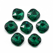 Pointed Back Glass Rhinestone Cabochons, Faceted, Back Plated, Square, Sea Green, 10x10x4.5mm(RGLA-T032-10x10mm-16)