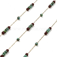 Medium Aquamarine Rondelle Glass Seed Beaded Link Chains, with 304 Stainless Steel Paperclip Chains, Soldered, with Spool, Golden, 3x2mm, about 32.81 Feet(10m)/Roll(CHS-G028-13G)