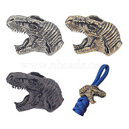 3Pcs 3 Colors Dinosaur Head Shaped Brass Beads, for EDC Knife String Pendant Parachute String Tool, Mixed Color, 25.5x17.5x11mm, Hole: 5.7mm, 1pc/color(KK-NB0002-95)