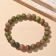 Natural Unakite Bead Stretch Bracelets, Round, 2-1/8 inch~2-3/8 inch(5.5~6cm), Bead: 8mm(X-BJEW-K212-B-006)