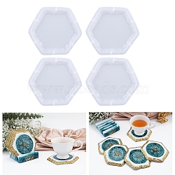 DIY Cup Mat Silicone Molds, Resin Casting Molds, For UV Resin, Epoxy Resin Craft Making, Hexagon Pattern, 127x137.8x9.6mm, 4pcs/set(DIY-I110-02D)