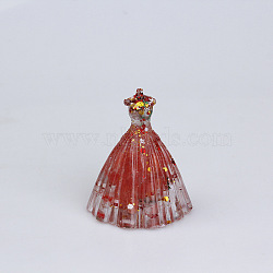 Resin Wedding Dress Display Decoration, with Natural Gemstone Chips inside Statues for Home Office Decorations, FireBrick, 56x70mm(PW-WG69732-05)