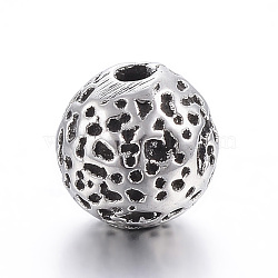 304 Stainless Steel Beads, Round, Antique Silver, 8x8mm, Hole: 2mm(STAS-E425-021AS)