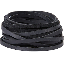 Flat Cowhide Leather Jewelry Cord, Jewelry DIY Making Material, Black, 5x2mm(LC-GF0001-10A-04)