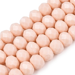 Opaque Solid Color Imitation Jade Glass Beads Strands, Faceted, Rondelle, Antique White, 8x6mm, Hole: 1mm, about 64~65pcs/strand, 40~41cm(EGLA-A044-P8mm-D05)