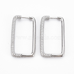 Rectangle Hoop Earrings for Girl Women, Brass Micro Pave Clear Cubic Zirconia Earrings, Nickel Free, Platinum, 35.5x19x3mm, Pin: 1mm(EJEW-N099-001P-NF)