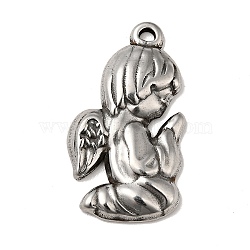 304 Stainless Steel Pendants, Angel Charms, Antique Silver, 30x17x3.5mm, Hole: 1.6mm(STAS-G278-27AS)