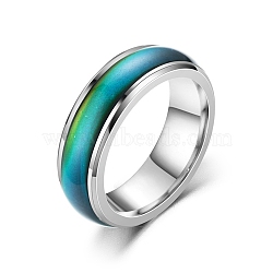 Non-Tarnish Mood Ring, Temperature Change Color Emotion Feeling Stainless Steel Plain Ring for Women, Stainless Steel Color, US Size 12(21.4mm)(PW23030313011)