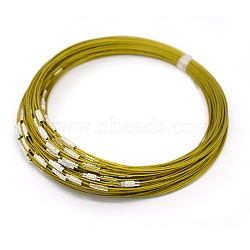 201 Stainless Steel Wire Necklace Cord, Nice for DIY Jewelry Making, with Brass Screw Clasp, Gold, 17.5 inch, 1mm, clasp: 12x4mm(X-TWIR-SW001-6)