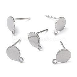 Non-Tarnish 304 Stainless Steel Ear Stud Components, with Loop and Flat Plate, Flat Round, Stainless Steel Color, 11.7x7mm, Hole: 1.2mm, Pin: 0.7mm(STAS-F227-19C-P)