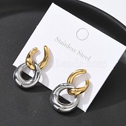 304 Stainless Steel Two Tone Stud Earrings, Dual Ring, Golden & Stainless Steel Color, 29.5x17.5mm(EJEW-R153-01G&P)