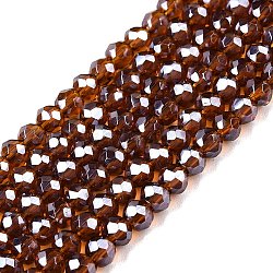 Electroplate Glass Beads Strands, Pearl Luster Plated, Faceted, Rondelle, Sienna, 2.9~3.3x2mm, Hole: 0.8mm, about 148~150pcs/strand, 39.5~40cm(EGLA-A044-T2mm-A02)