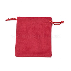 Velvet Jewelry Drawstring Storage Pouches, Rectangle, Crimson, 12x10.5x0.4cm(ABAG-P013-02B-03)