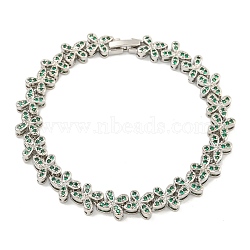 Rack Plating Brass Pave Cubic Zirconia Butterfly Link Bracelets for Women, Long-Lasting Plated, Platinum, Green, 7-3/8 inch(18.6cm)(BJEW-B110-05P-04)