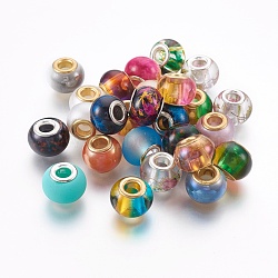 Glass European Beads, with Brass Cores, Large Hole Beads, Rondelle, Mixed Color, 14.5x11mm, Hole: 5mm(GPDL-F017-01GP)