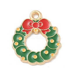 Christmas Alloy Enamel Pendants, Golden, Christmas Wreath, 20x17x1.5mm, Hole: 1.8mm(ENAM-K074-01G-07)