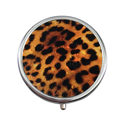 Portable Stainless Steel Pill Box, with Shell and Mirror, 3 Grids Multi-use Travel Storage Boxes, Flat Round, Leopard Print, 5x1.4cm(CON-B011-17)