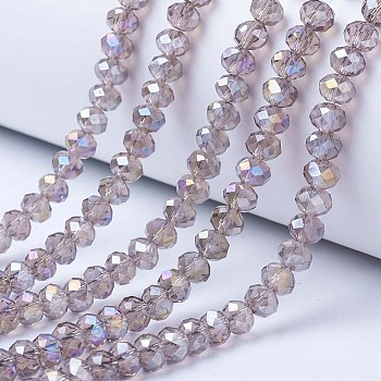 Electroplate Glass Beads Strands, AB Color Plated, Faceted, Rondelle, Gray, 3x2mm, Hole: 0.8mm, about 165~169pcs/strand, 15~16 inch(38~40cm)