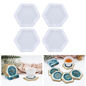 DIY Cup Mat Silicone Molds, Resin Casting Molds, For UV Resin, Epoxy Resin Craft Making, Hexagon Pattern, 127x137.8x9.6mm, 4pcs/set