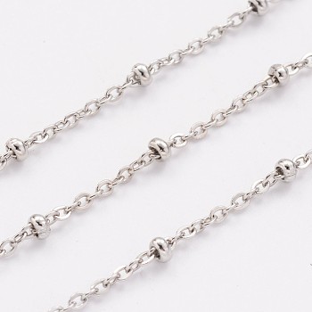 304 Stainless Steel Cable Chains, Soldered, Satellite Chains, with Spool, with Rondelle Beads, Stainless Steel Color, 2mm, about 65.61 Feet(20m)/roll