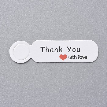 Paper Gift Tags, Hange Tags, For Arts and Crafts, For Valentine's Day/Thanksgiving, Rectangle with Word Thank You with Love, White, 13x49.5x0.5mm, Hole: 9mm