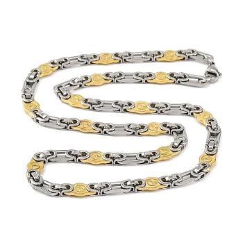 201 Stainless Steel Byzantine Chain Necklace, with 304 Stainless Steel Clasps, Golden & Stainless Steel Color, 24.25 inch(61.6cm), link: 17x8x2mm and 15x6.5x1.5mm