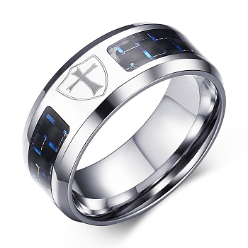 Stainless Steel Ring, Wide Band Rings for Men, Cross, US Size 10, 8mm, Inner Diameter: 19.8mm