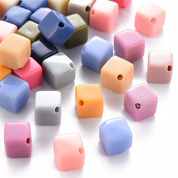 Opaque Acrylic Beads, Cube, Mixed Color, 12.5x12.5x9.5mm, Hole: 2mm, about 480pcs/500g