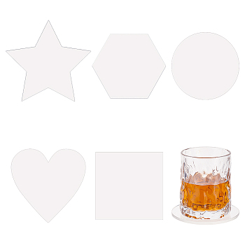 5Pcs 5 Style Transparent Acrylic Cup Mats, Blank Coaster, Clear, Square/Hexagon/Star, Mixed Shapes, 94~127x100~114x4mm, 1pc/style