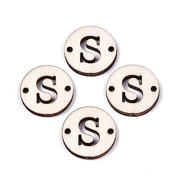 Unfinished Natural Poplar Wood Links Connectors, Laser Cut, Flat Round with Word, Letter.S, 19.5x2.5mm, Hole: 2mm