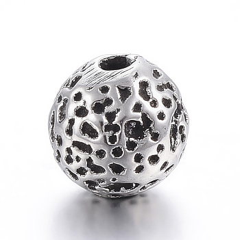 304 Stainless Steel Beads, Round, Antique Silver, 8x8mm, Hole: 2mm