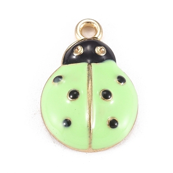 Light Gold Plated Zinc Alloy Enamel Pendants, Ladybug, Pale Green, 21.5x14.5x5mm, Hole: 2mm