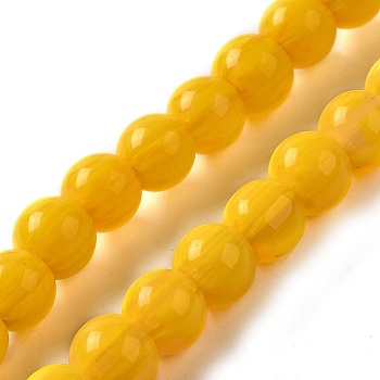 Handmade Lampwork Beads, Round, Gold, 7~7.5x6~6.5mm, Hole: 1.2mm, about 102~104pcs/strand, 25.59~26.38''(65~67cm)