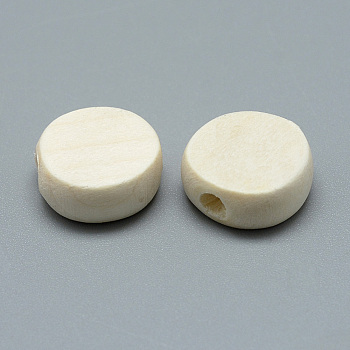Unfinished Wood Beads, Natural Wooden Beads, Flat Round, Old Lace, 12.5x5.5mm, Hole: 2mm
