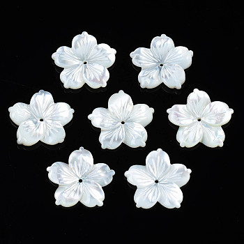 Natural White Shell Beads, Flower, 16.5~17x18x2~3mm, Hole: 1mm