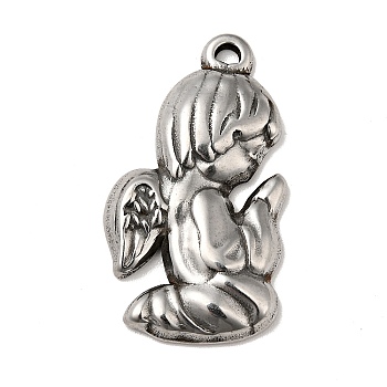 304 Stainless Steel Pendants, Angel Charms, Antique Silver, 30x17x3.5mm, Hole: 1.6mm