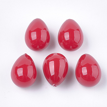 Eco-Friendly Plastic Imitation Pearl Beads, High Luster, Half Drilled Beads, Teardrop, Red, 13~13.5x10mm, Half Hole: 1mm
